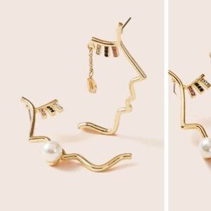 4/$25 Modern Abstract Gold Face Earrings